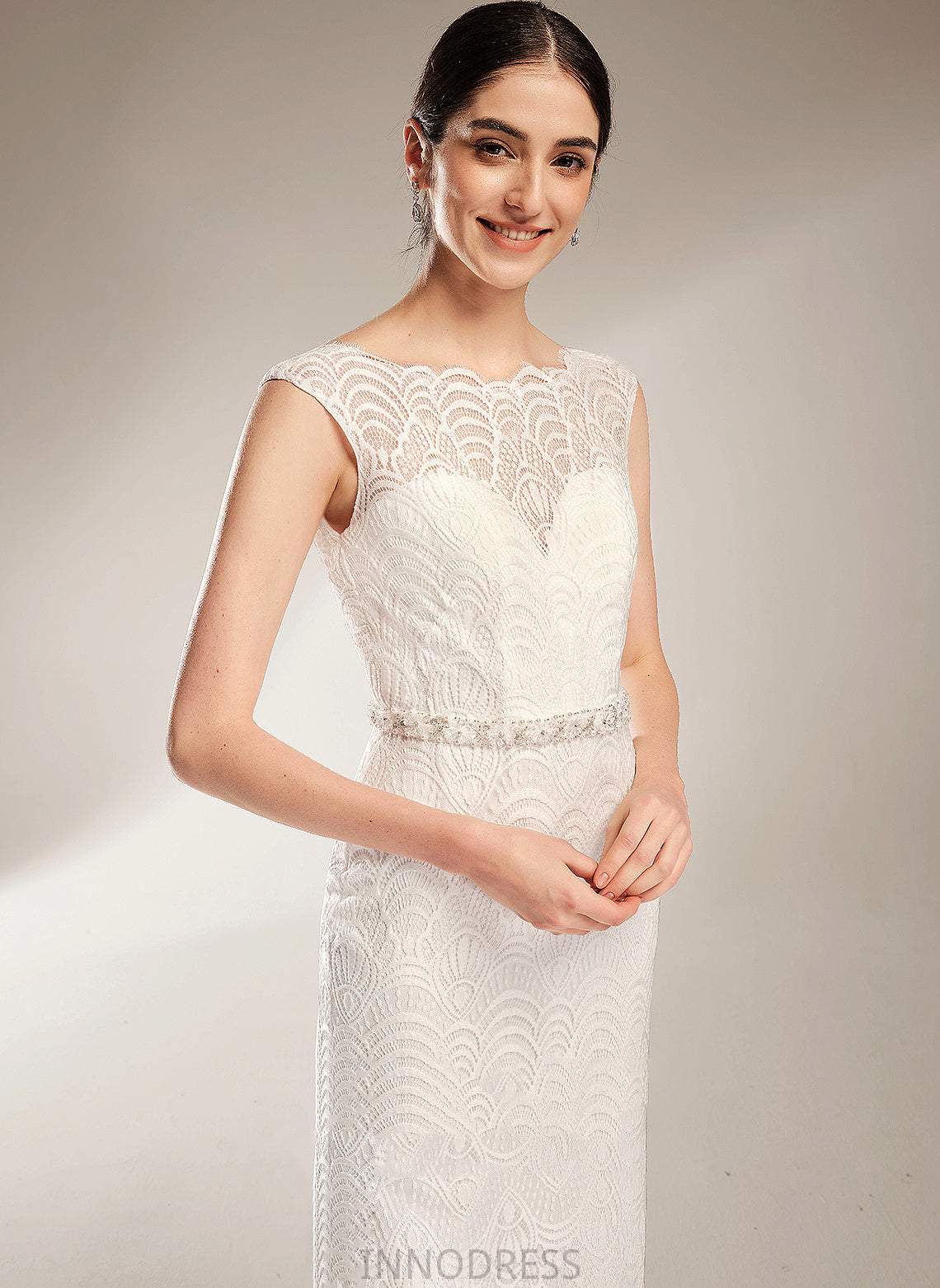 Court Train Neck Sheath/Column Sequins Dress Nola Wedding Dresses With Wedding Beading Lace Scoop