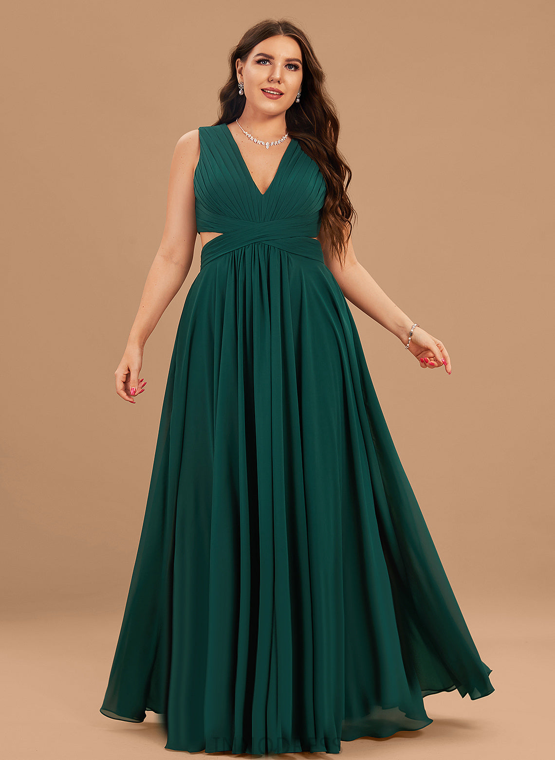 Silhouette Pleated Length Embellishment A-Line Fabric V-neck Floor-Length Neckline Kaila Bridesmaid Dresses