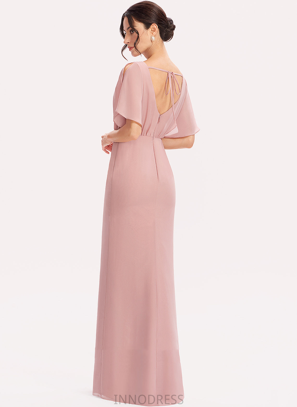 Embellishment Sheath/Column Length SplitFront Fabric Floor-Length Silhouette ScoopNeck Neckline Tiara Natural Waist Spaghetti Staps Bridesmaid Dresses