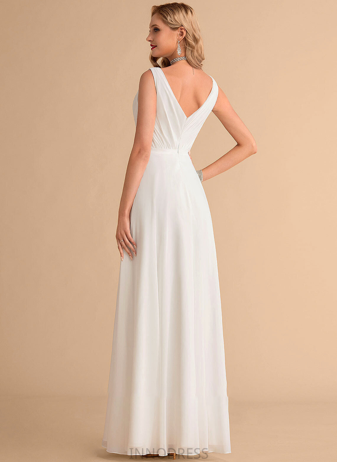 With A-Line Chiffon Ruffle Floor-Length Wedding V-neck Wedding Dresses Adalynn Dress