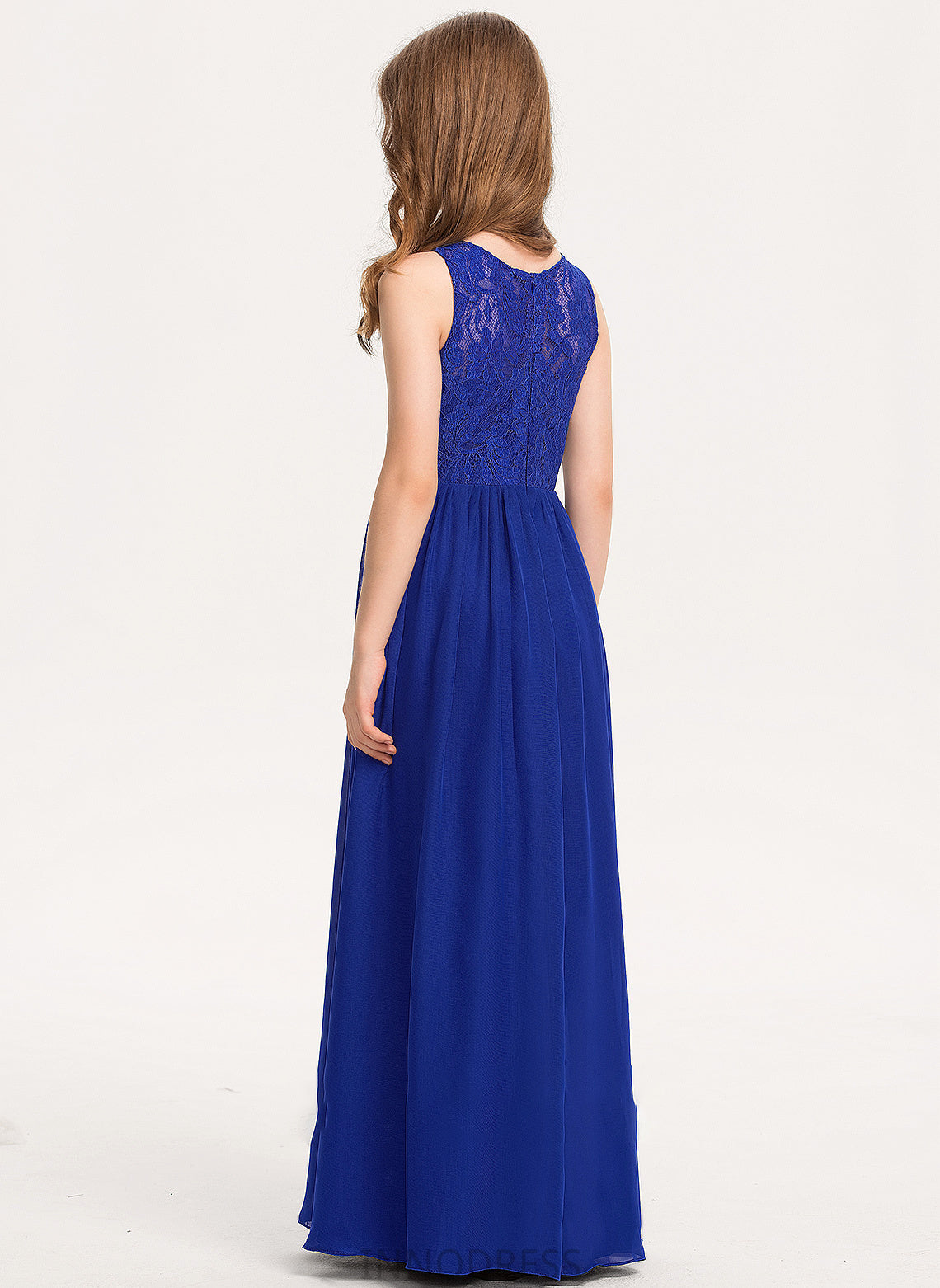 Junior Bridesmaid Dresses Lace Floor-Length A-Line Ashly Scoop Chiffon Neck