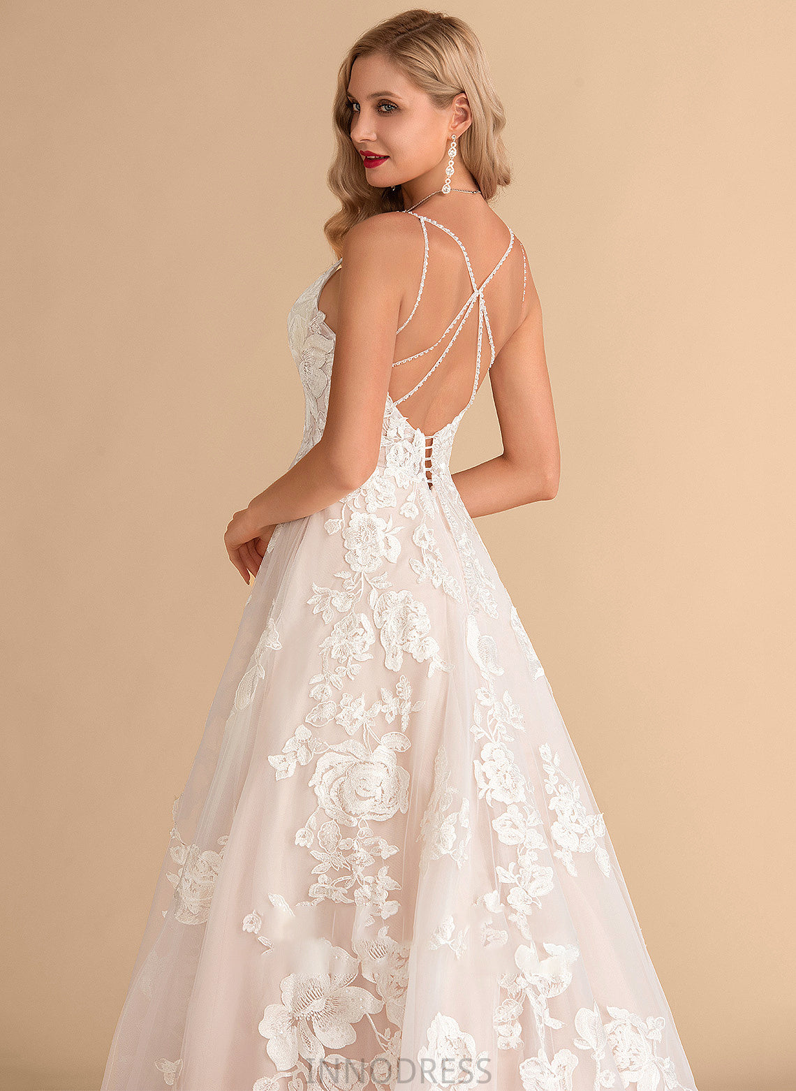 Wedding Train With Wedding Dresses Dress Beading Ball-Gown/Princess Court Heidi Tulle Lace Pockets V-neck