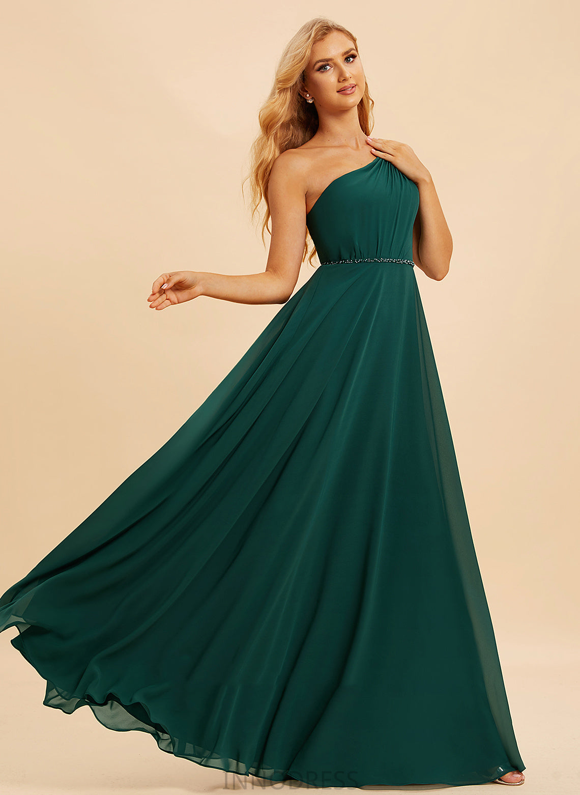 Length Silhouette Floor-Length One-Shoulder Neckline A-Line Sequins Beading Embellishment Fabric Patsy Natural Waist Bridesmaid Dresses