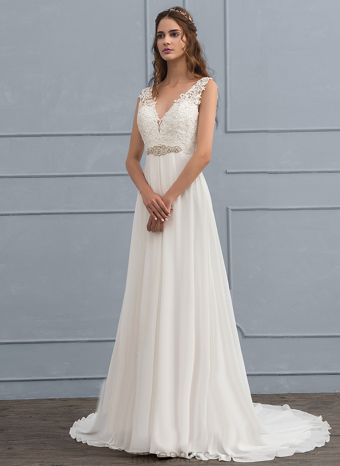 With Wedding Dresses Court Chiffon A-Line Dress Beading Brianna V-neck Lace Train Sequins Wedding