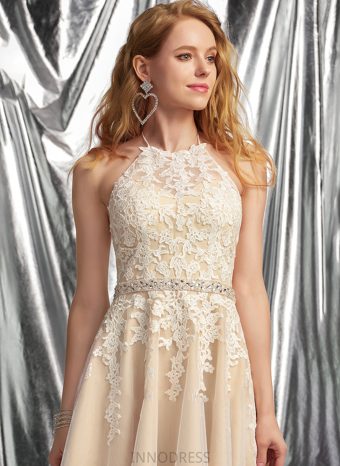 Beading Short/Mini A-Line With Sequins Tulle Prom Dresses Halter Lace Katelyn