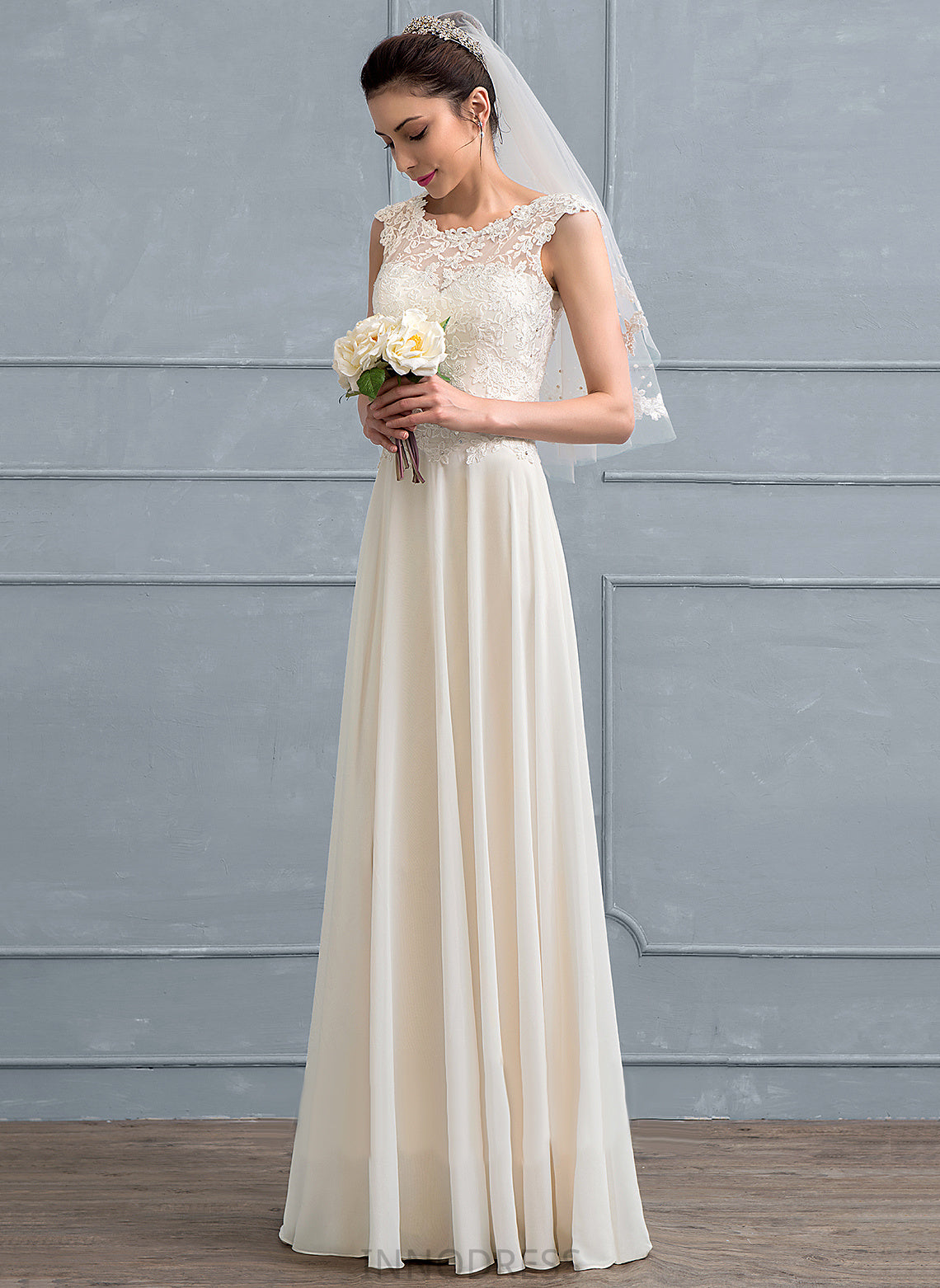 Dress Chiffon Sequins Wedding Dresses Lace A-Line Alma Beading Scoop Wedding With Floor-Length