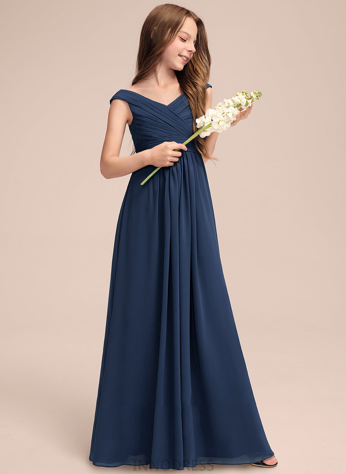 Ruffles Chiffon Floor-Length Junior Bridesmaid Dresses With Miriam Off-the-Shoulder A-Line