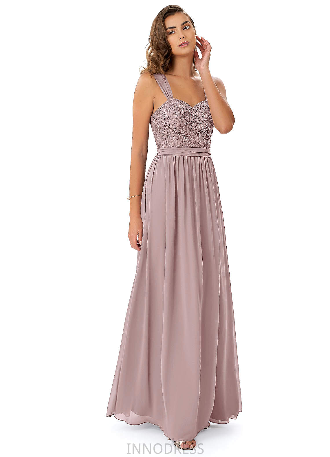 Nora Sleeveless Natural Waist V-Neck Floor Length A-Line/Princess Bridesmaid Dresses