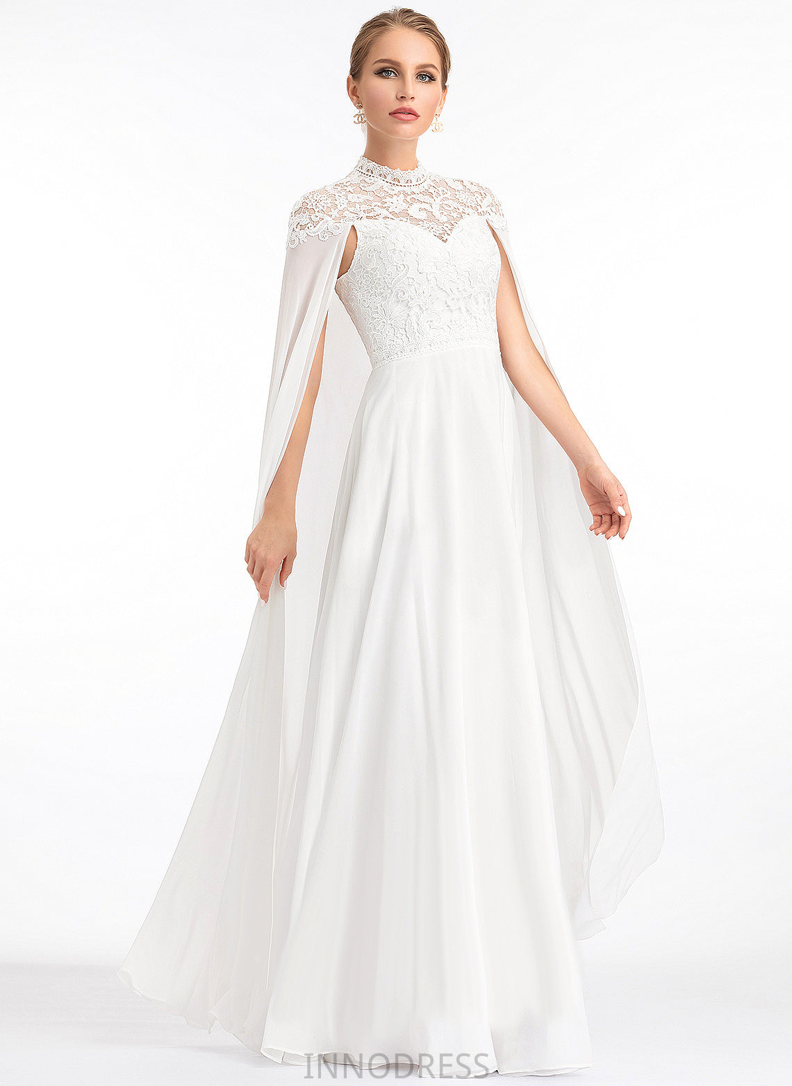 High Faith Wedding Dress Chiffon A-Line Lace Neck Floor-Length Wedding Dresses