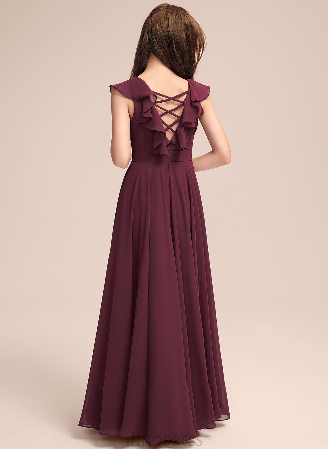 Neck Rory Scoop Floor-Length A-Line Junior Bridesmaid Dresses Chiffon With Ruffles Cascading