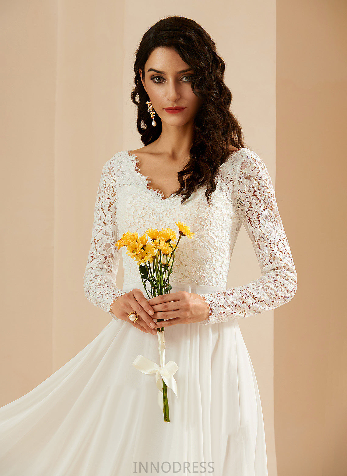 Kaitlynn V-neck Lace Wedding Dresses Sweep With Chiffon Wedding Dress A-Line Train