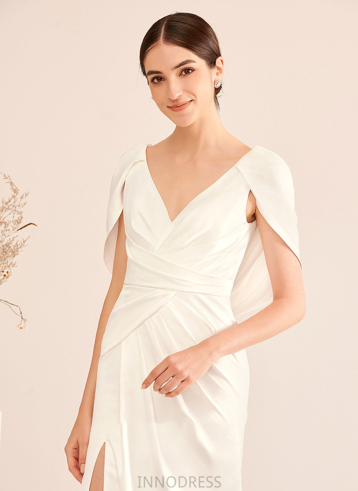 A-Line Deborah Ruffle Dress V-neck Wedding Dresses Train With Sweep Wedding