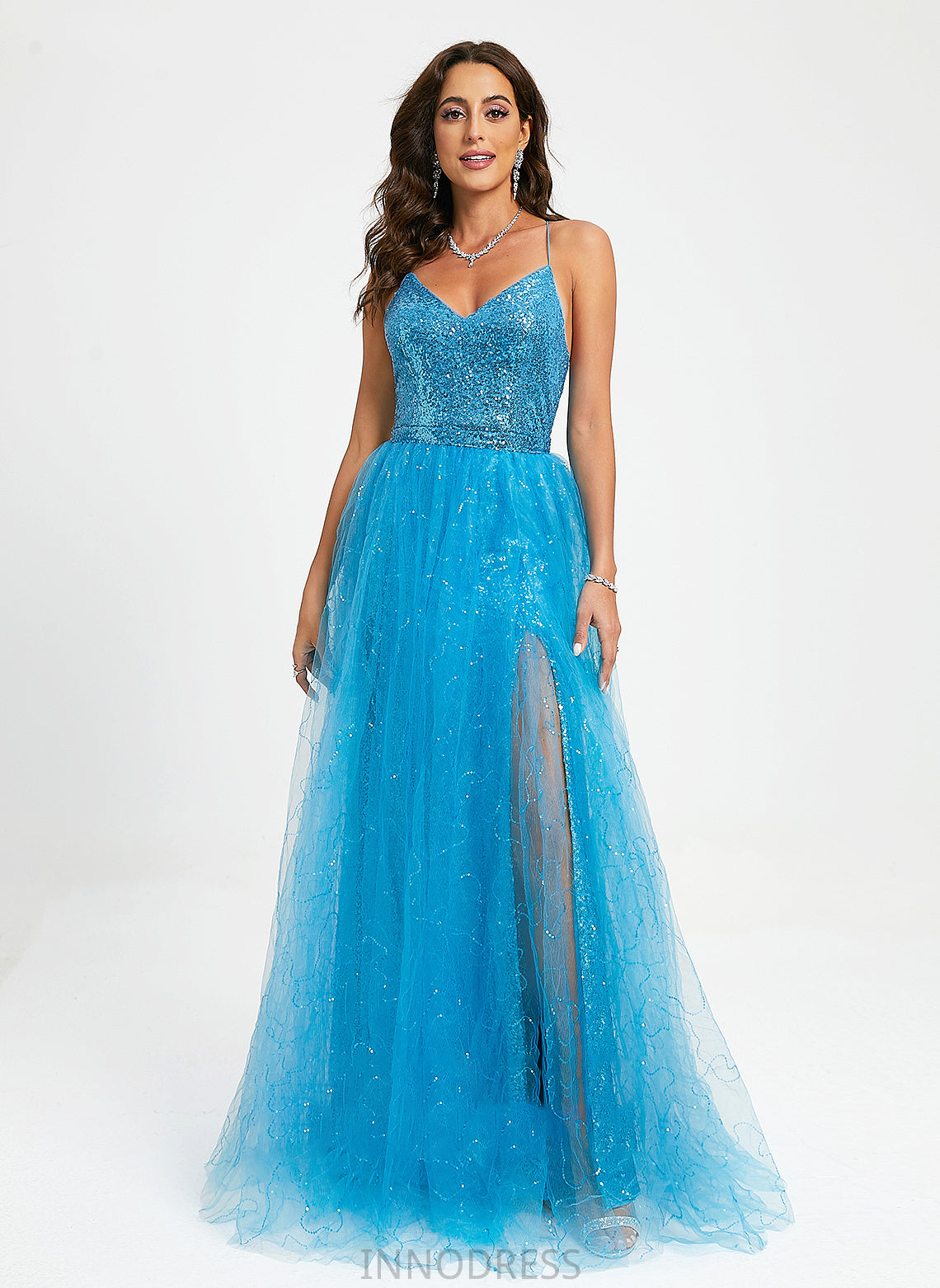 Floor-Length With Sequins V-neck Cheryl Prom Dresses Ball-Gown/Princess Tulle