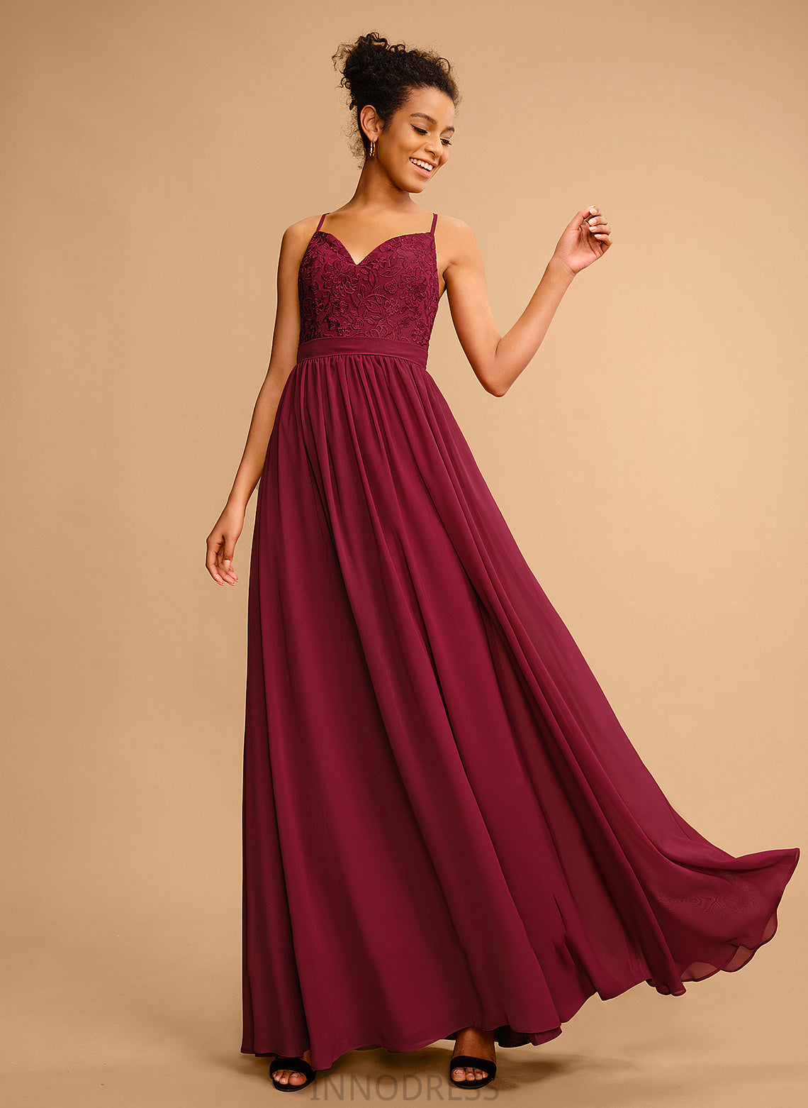 V-neck Chiffon With Lace A-Line Prom Dresses Deja Floor-Length