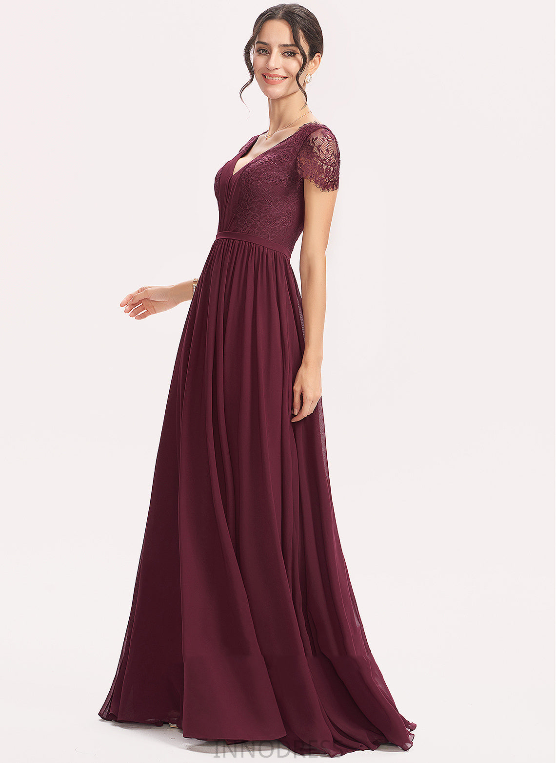 Lace Floor-Length Neckline Embellishment Silhouette Fabric V-neck Length A-Line Elle Floor Length Sleeveless Bridesmaid Dresses