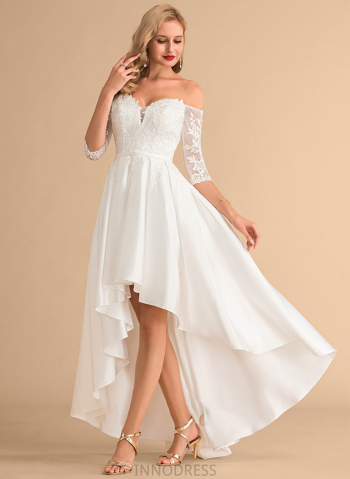 Lace Wedding Dresses A-Line Amiya Satin Dress Wedding Asymmetrical