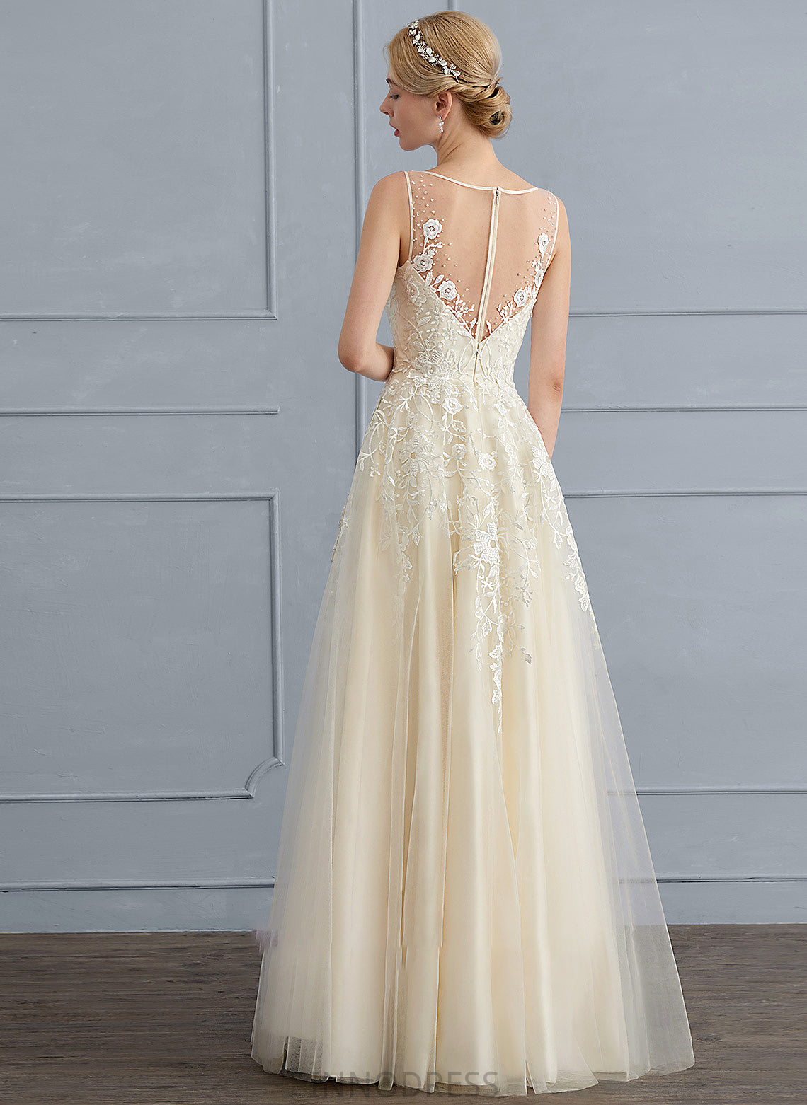 V-neck Floor-Length Wedding Dresses Ariella Sequins Beading A-Line With Wedding Tulle Dress