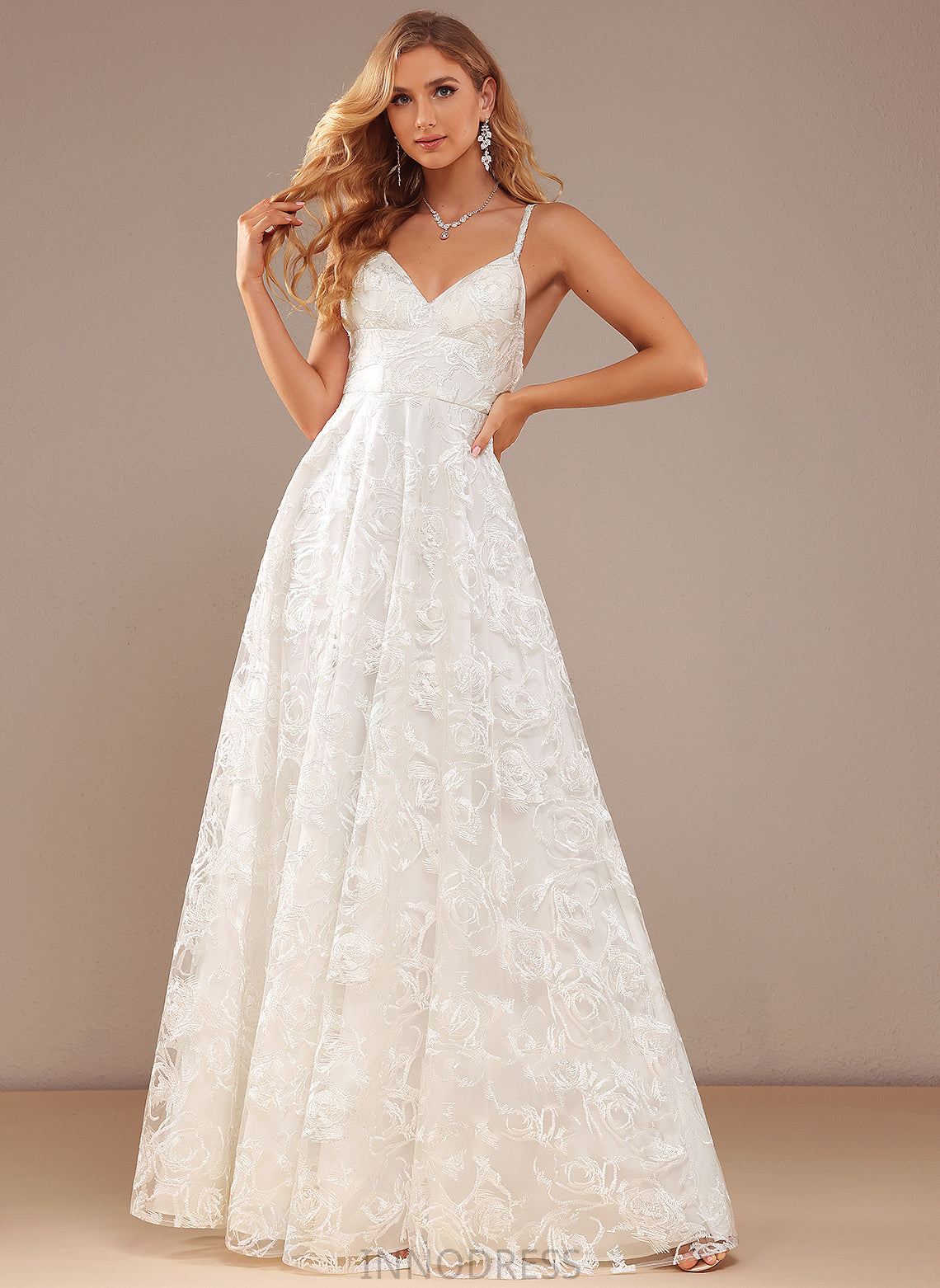 Wedding Dresses A-Line Lace V-neck Dress Daisy Floor-Length Wedding