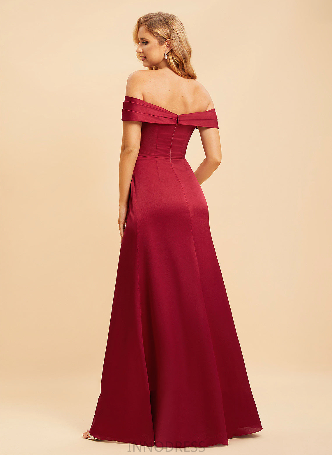 Neckline Embellishment Off-the-Shoulder Floor-Length Length Fabric A-Line SplitFront Silhouette Marely Sleeveless Scoop Bridesmaid Dresses