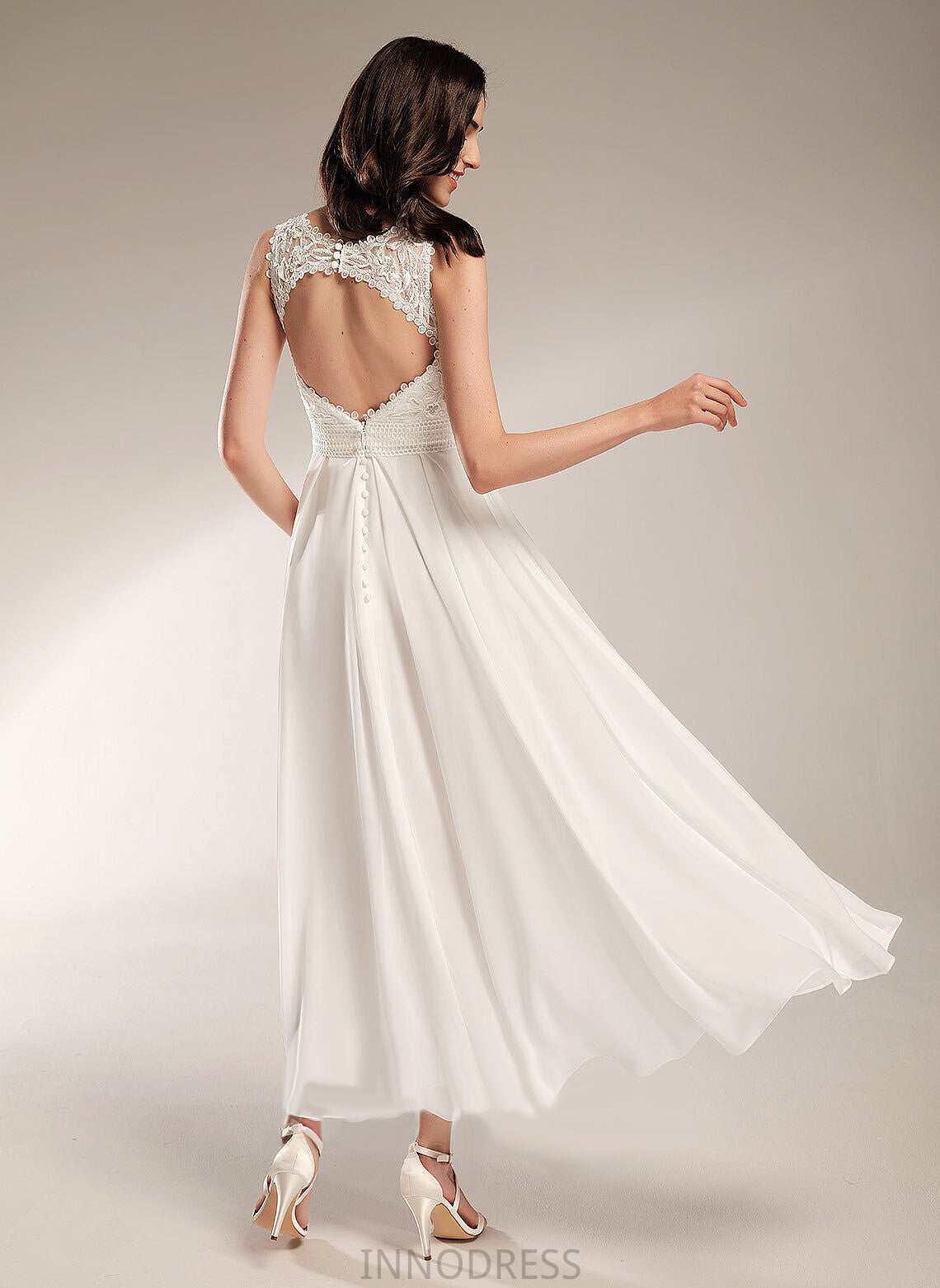 A-Line Wedding Asymmetrical Scoop Chiffon Wedding Dresses Lace Tamia Dress