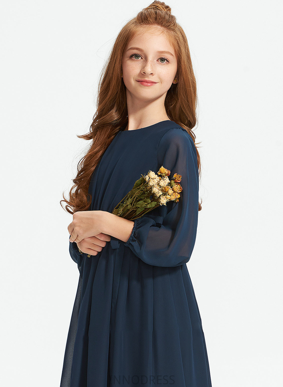 Ruffle A-Line Neck Jaylyn With Scoop Tea-Length Bow(s) Junior Bridesmaid Dresses Chiffon