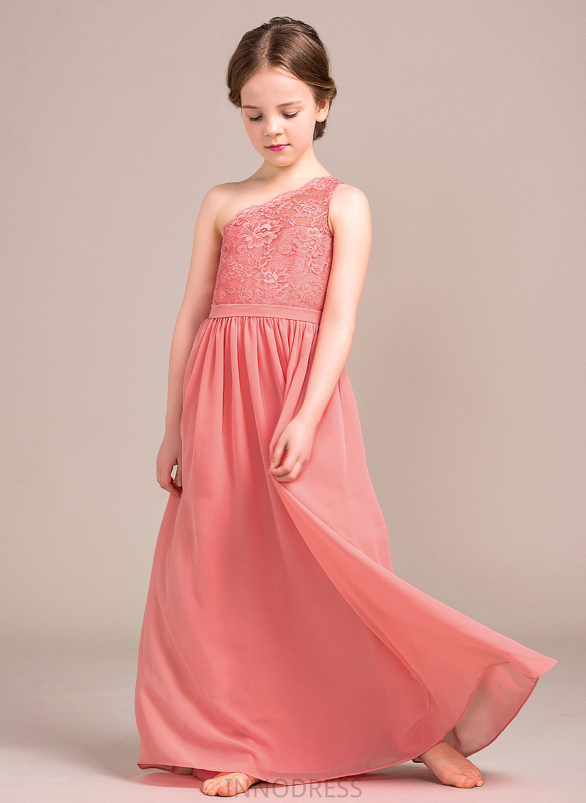 Chiffon Junior Bridesmaid Dresses Essence One-Shoulder Floor-Length A-Line Lace