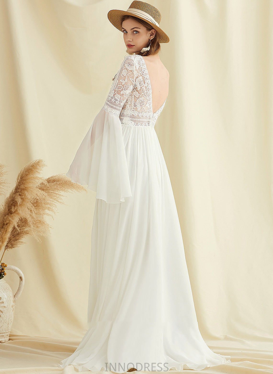 Dress Split Train Yuliana A-Line Front V-neck With Chiffon Lace Wedding Dresses Sweep Wedding