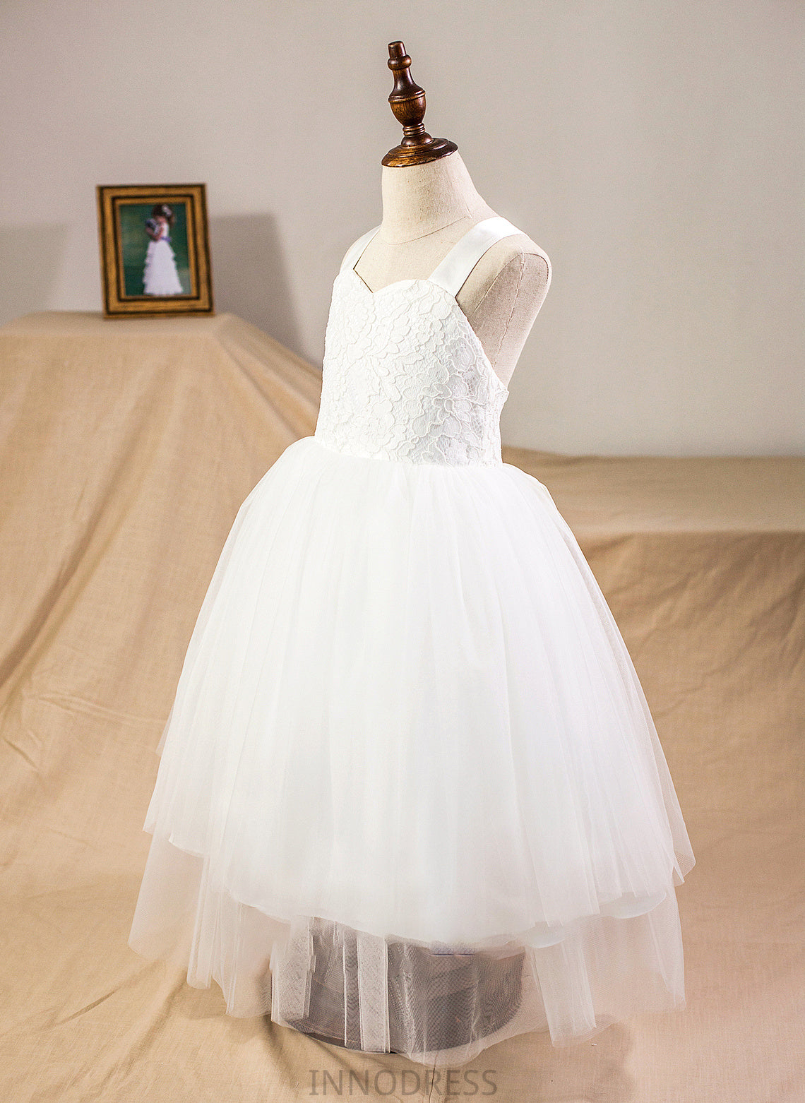 Sweetheart Areli Lace With Ball-Gown/Princess Tea-Length Tulle Bow(s) Junior Bridesmaid Dresses Satin