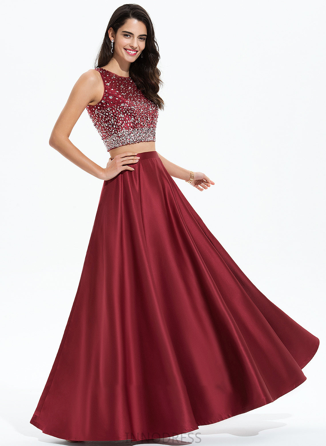 Floor-Length Prom Dresses Scoop Beading Adalyn Neck Satin With A-Line Sequins