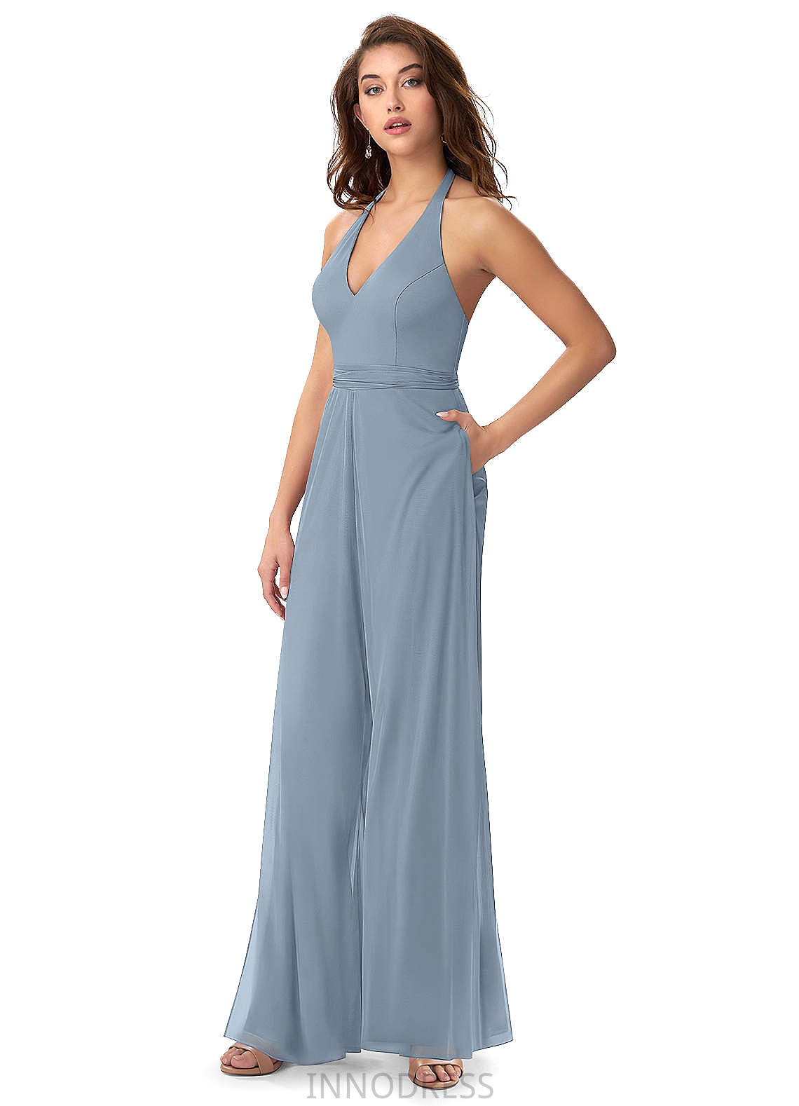 Clara Spaghetti Staps Trumpet/Mermaid Natural Waist Floor Length Sleeveless Bridesmaid Dresses