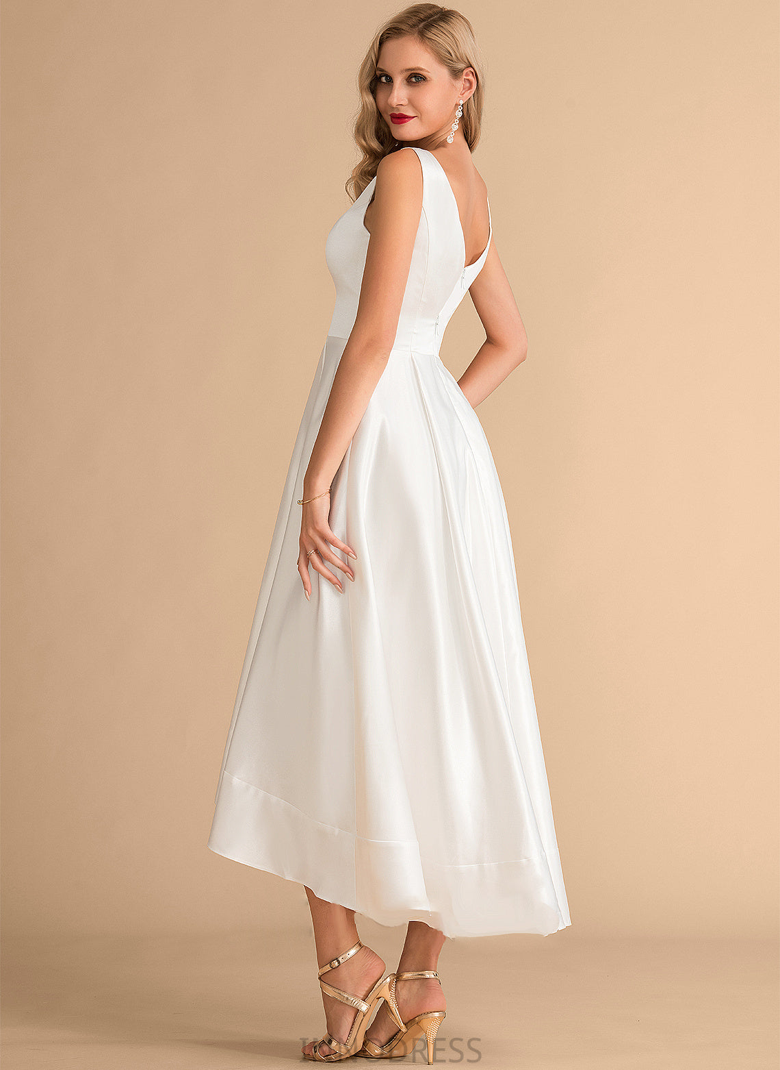 Wedding Satin V-neck Asymmetrical Dress Wedding Dresses Briley A-Line