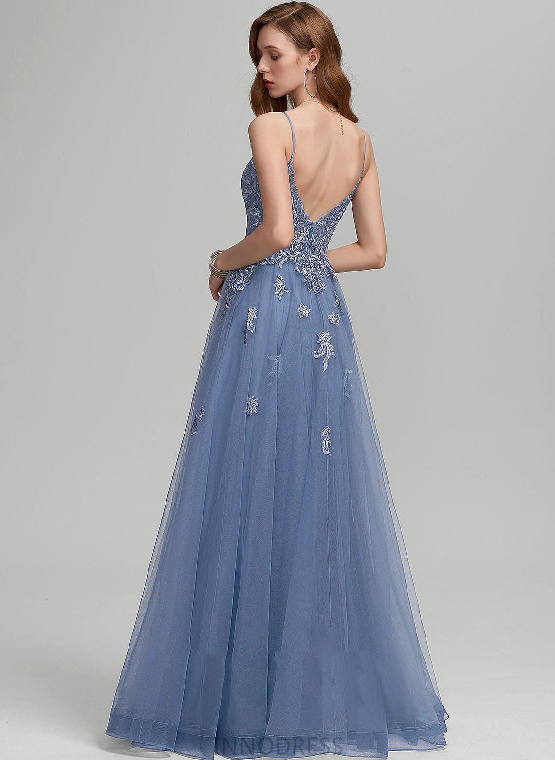 Sequins Claire Tulle A-Line With Prom Dresses Floor-Length V-neck