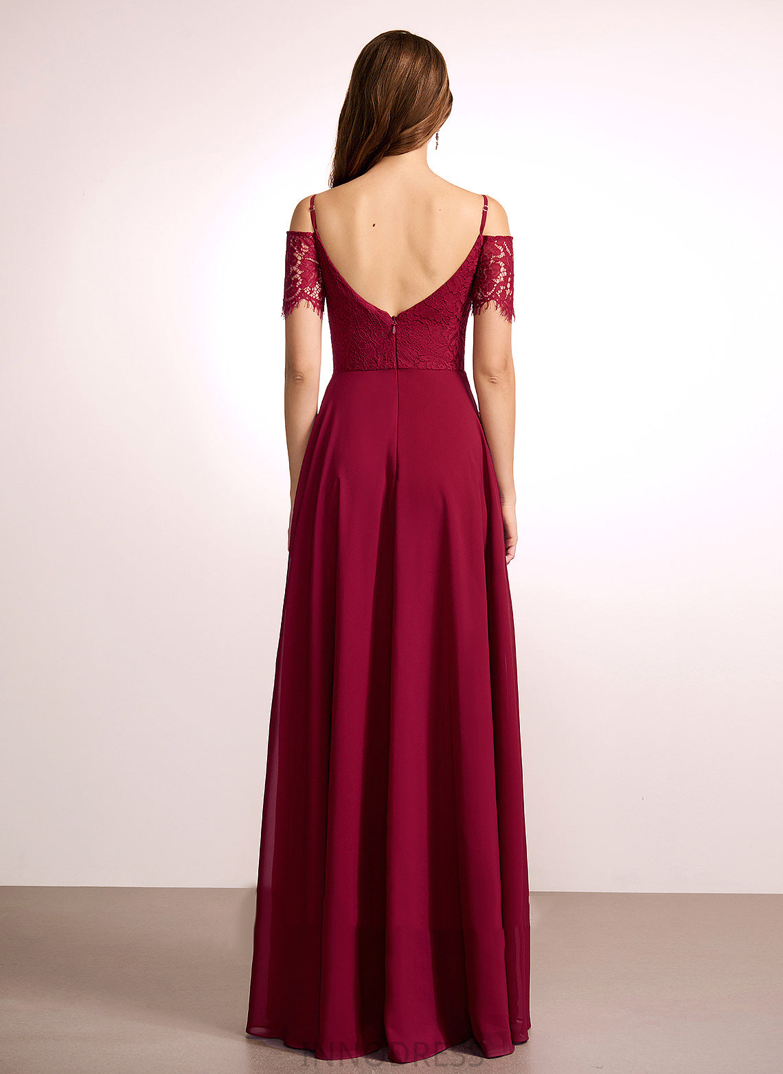 V-neck Lace Straps Silhouette A-Line Neckline Fabric Floor-Length Length Cassandra V-Neck Sleeveless Bridesmaid Dresses