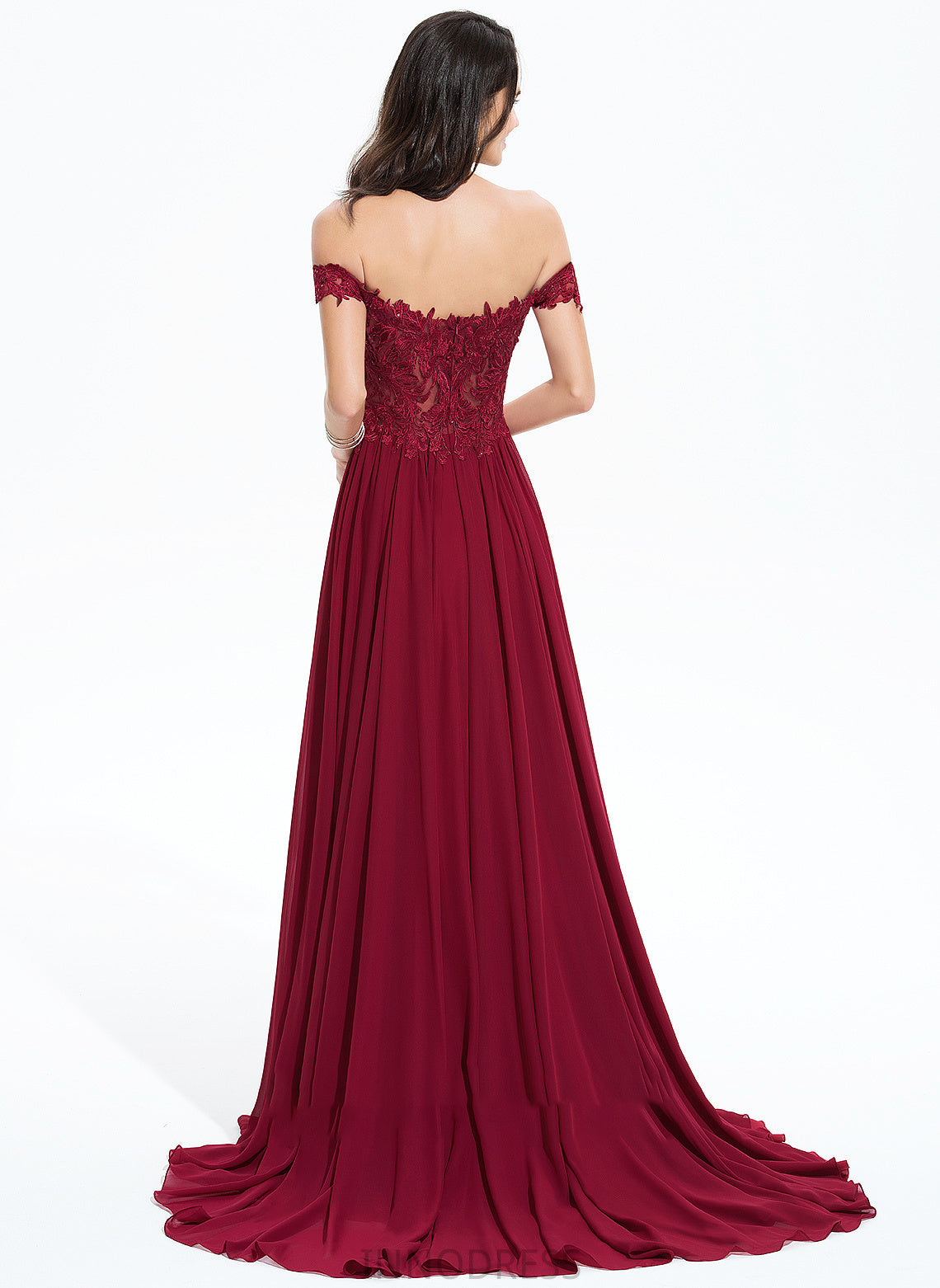 Prom Dresses A-Line Chiffon Nyla Sweep Sequins With Off-the-Shoulder Lace Train