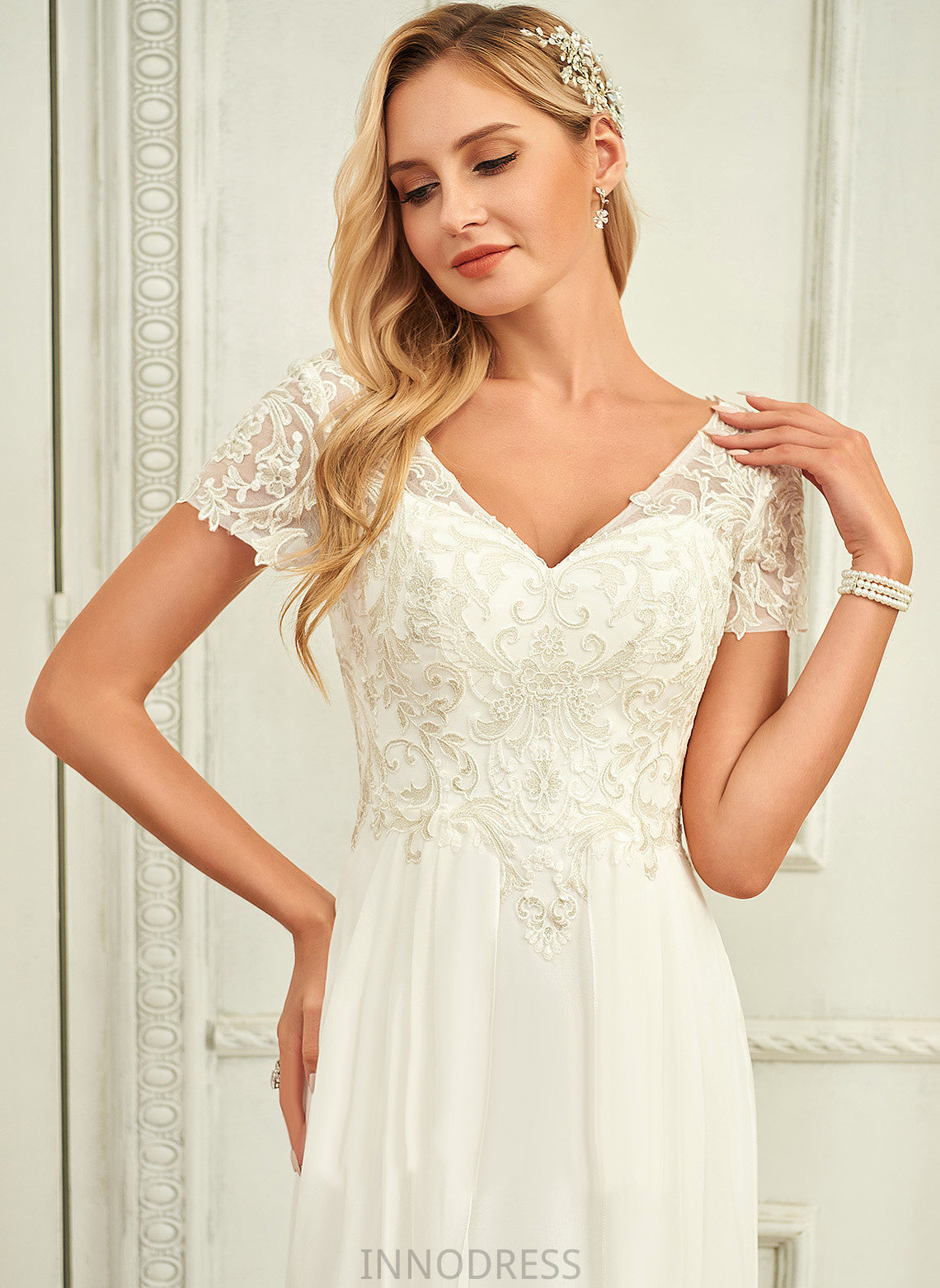 Chiffon Jazmine A-Line Wedding With Dress Wedding Dresses V-neck Floor-Length Lace