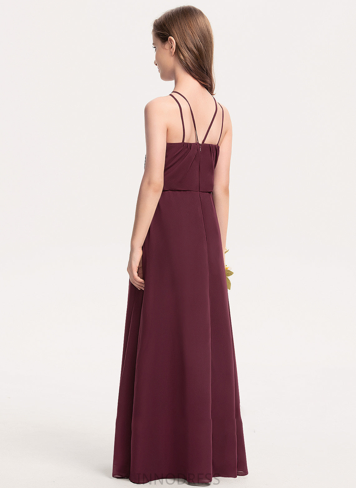 A-Line Chiffon Moriah V-neck Floor-Length Junior Bridesmaid Dresses