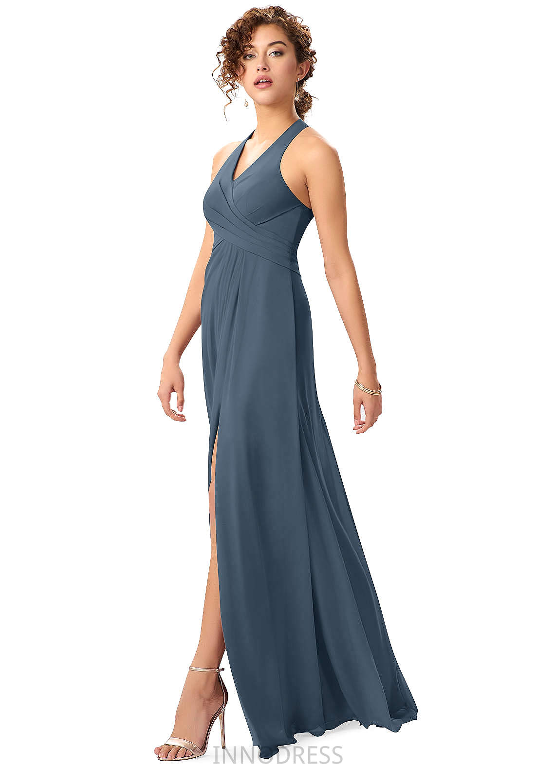 Vanessa Natural Waist Sleeveless Floor Length A-Line/Princess Spaghetti Staps Bridesmaid Dresses