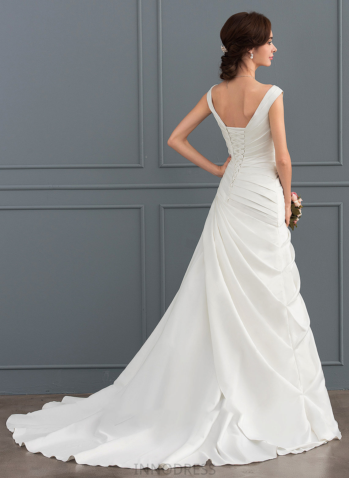 Wedding Wedding Dresses Satin Beading Mavis Dress V-neck Court Train With A-Line