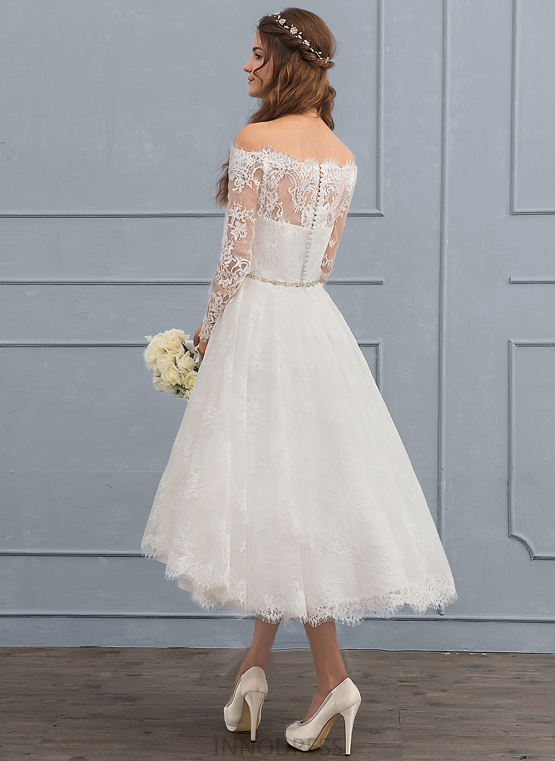 Jenna Wedding Dresses Off-the-Shoulder With Lace A-Line Dress Beading Asymmetrical Wedding