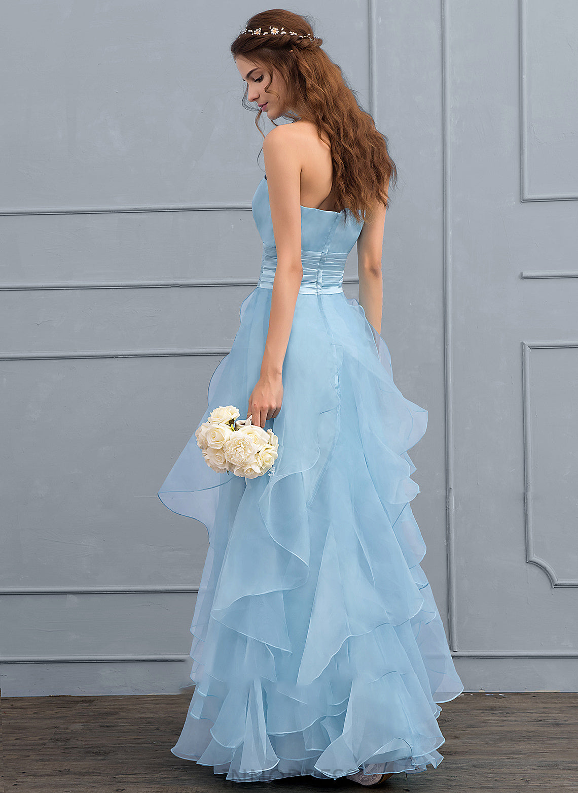 Charity A-Line Organza With Sweetheart Wedding Floor-Length Cascading Wedding Dresses Ruffles Dress