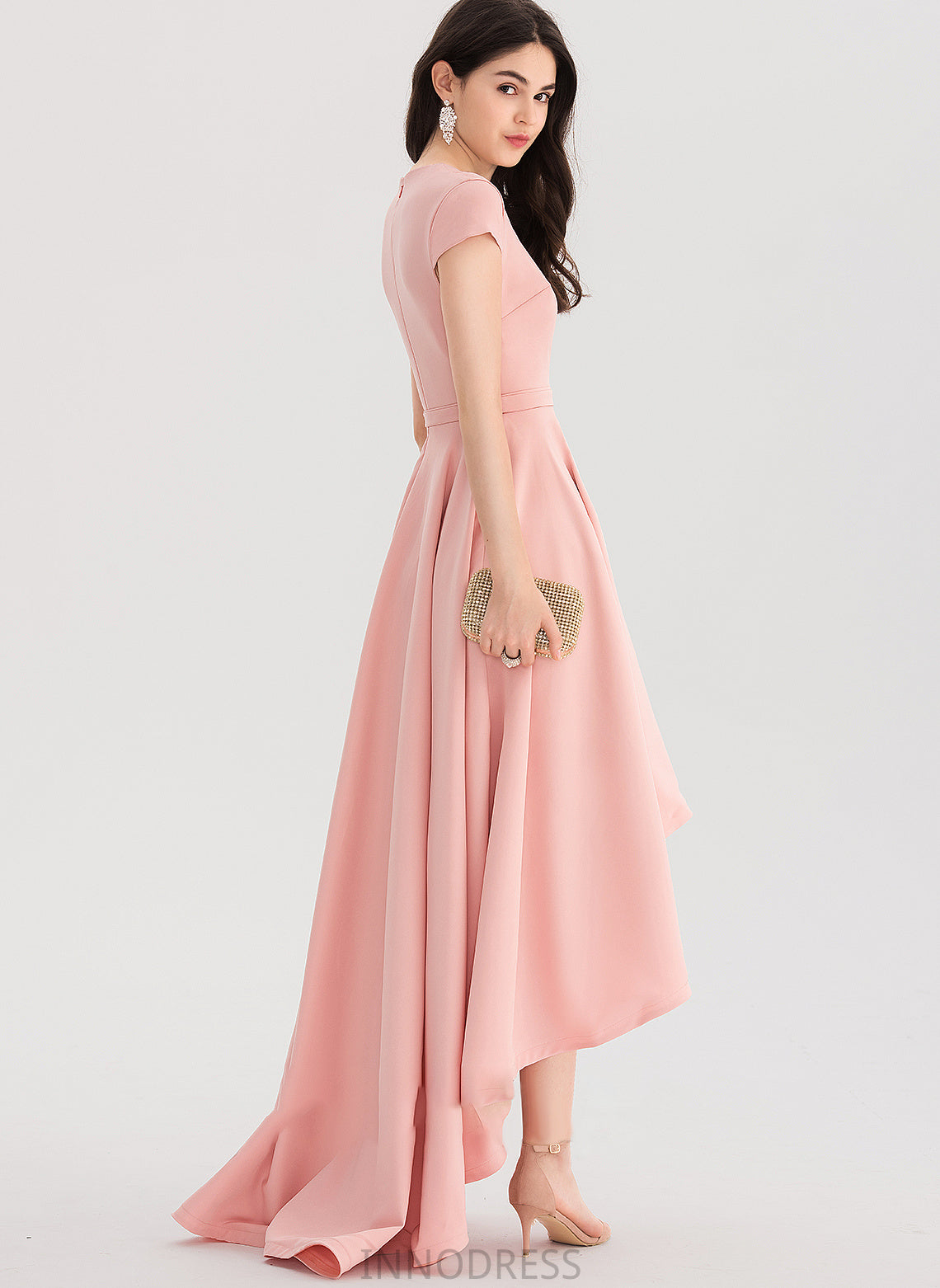 Prom Dresses V-neck Stretch Asymmetrical Nylah Crepe A-Line