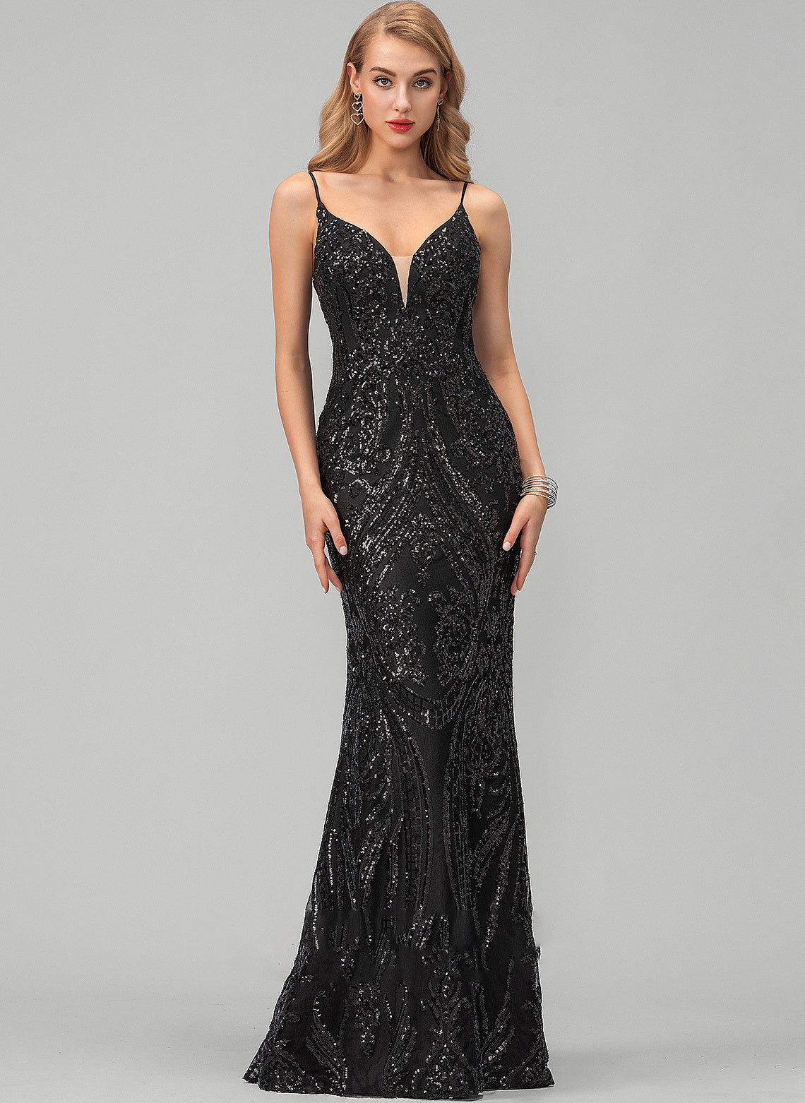 A-Line Sequins V-neck Prom Dresses Alula Floor-Length With Satin