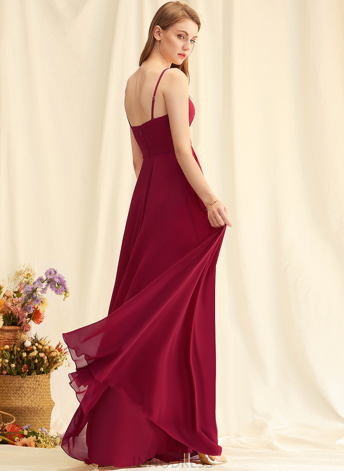 Fabric A-Line Embellishment Floor-Length Neckline Pleated V-neck Length Silhouette Paige Bridesmaid Dresses