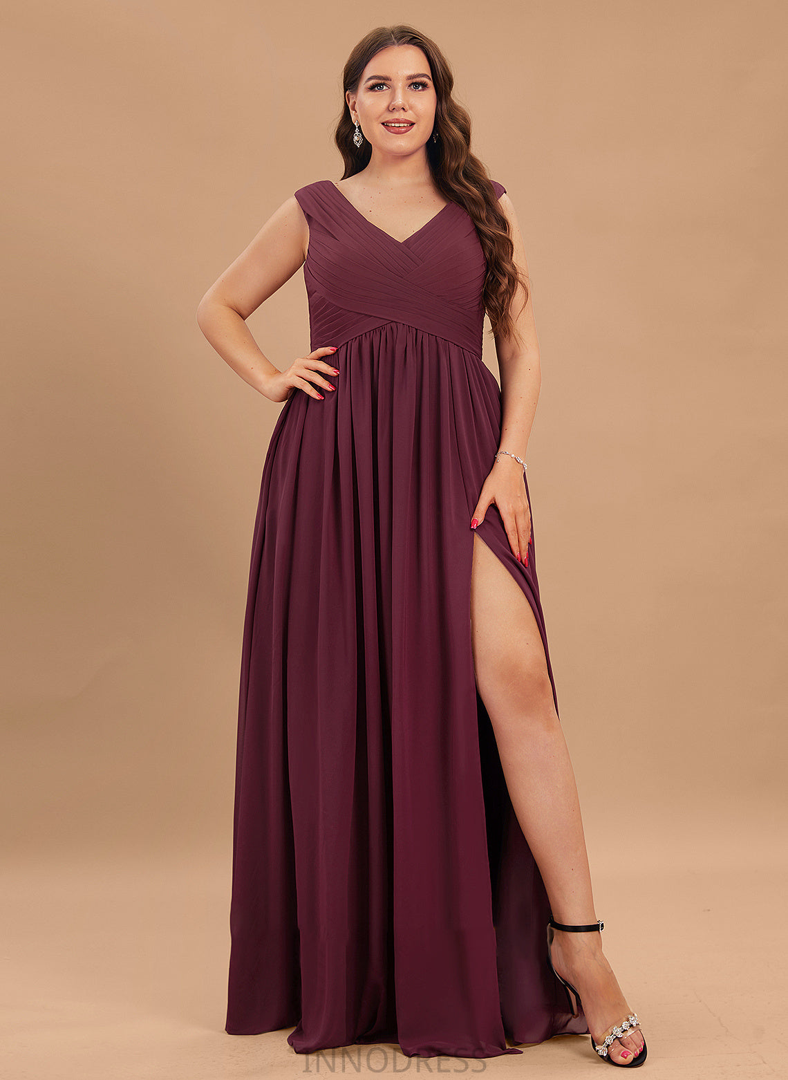 Split Pockets Chiffon With Front Ruffle Floor-Length Prom Dresses A-Line Nathalie Off-the-Shoulder