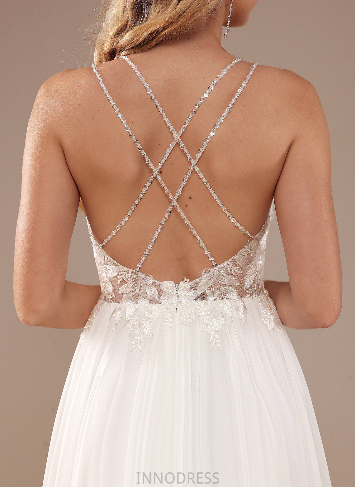 A-Line With Beading Train Sequins Dress Wedding Dresses Sweep Angel Wedding V-neck Lace Chiffon