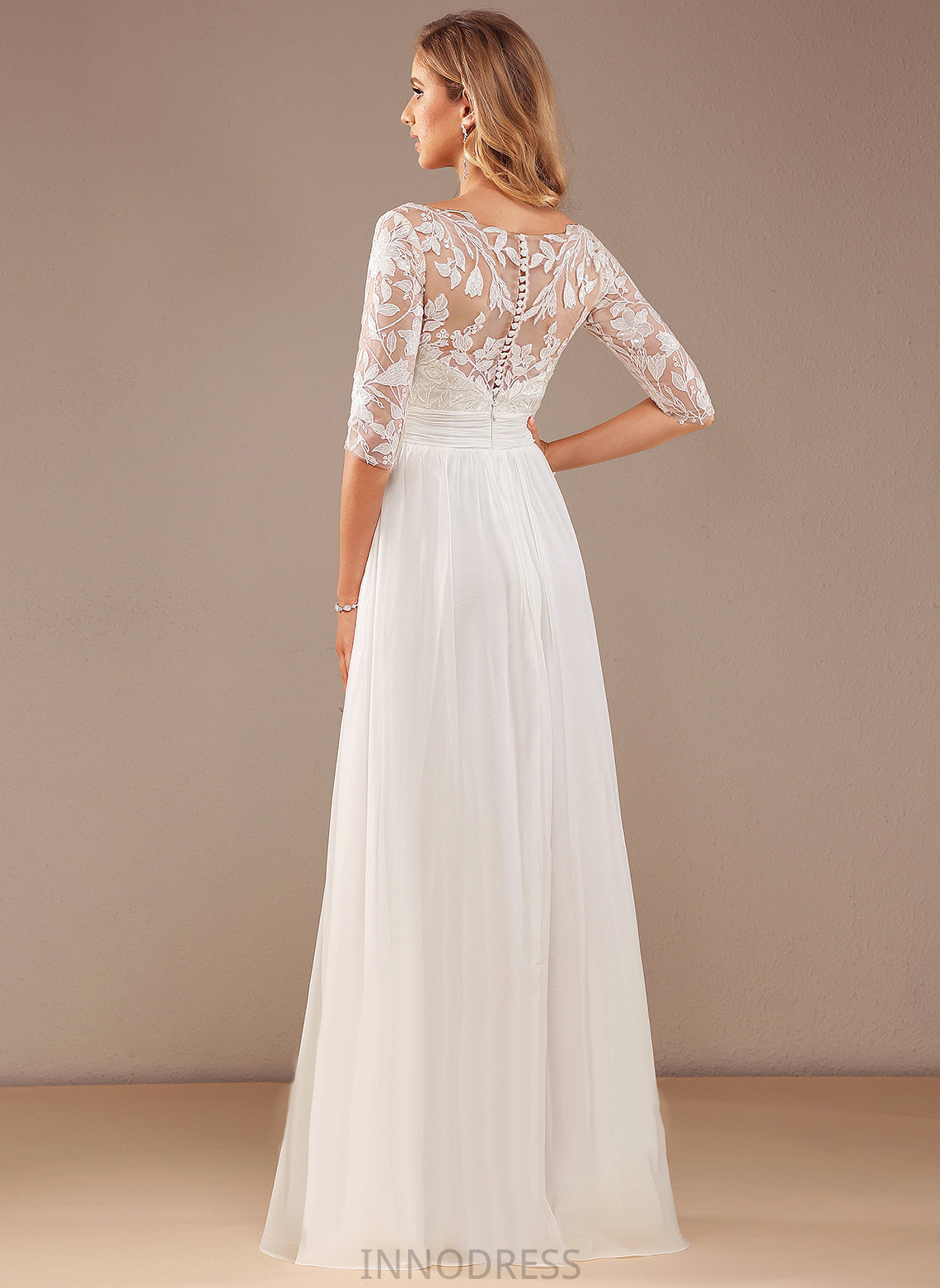 A-Line With Sequins Wedding Wedding Dresses Lace V-neck Ruffle Melanie Floor-Length Chiffon Dress