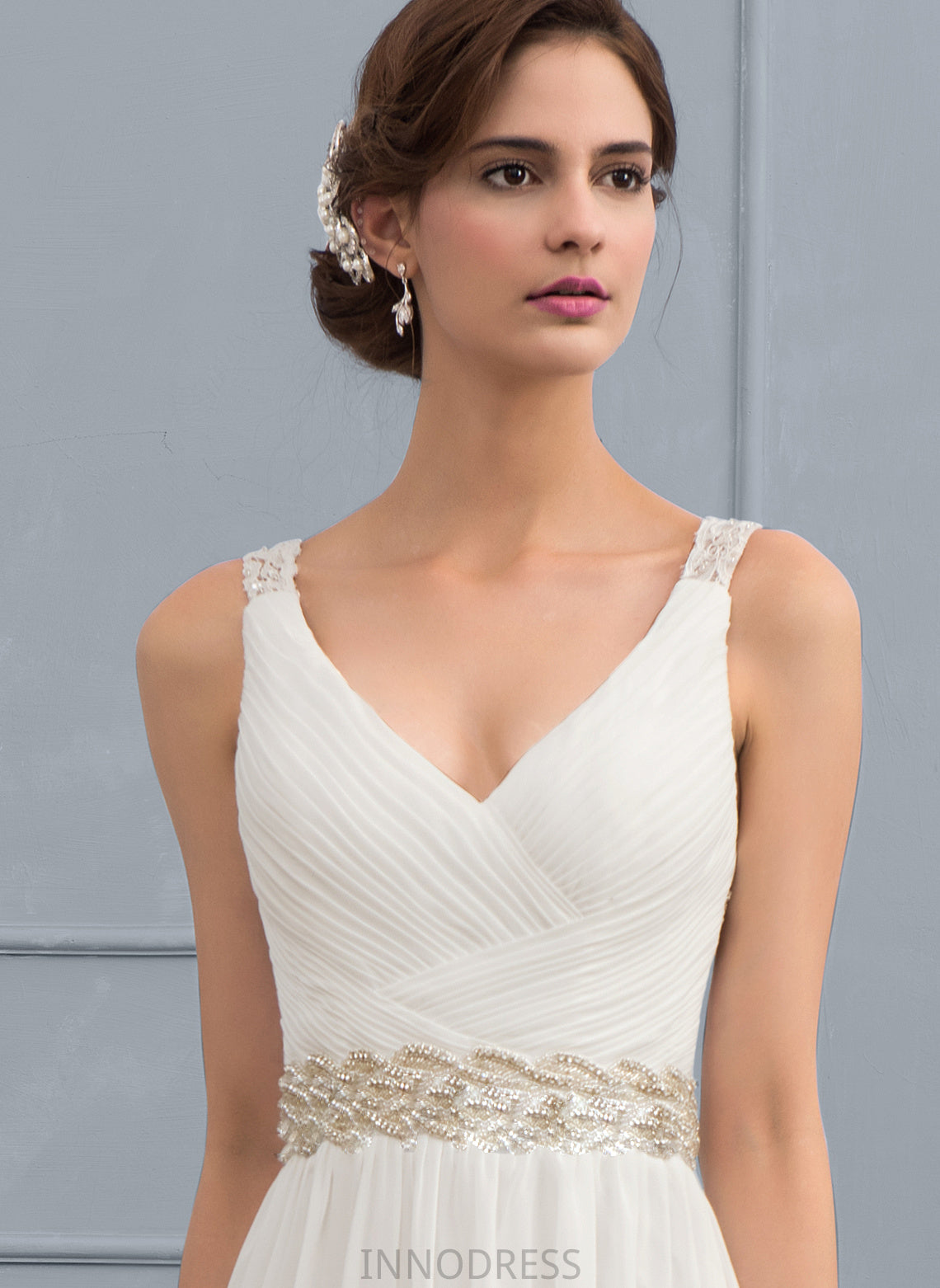 Dress Chiffon Sweep Ruffle V-neck With Thalia Wedding Dresses Wedding Beading Train Lace Sequins A-Line