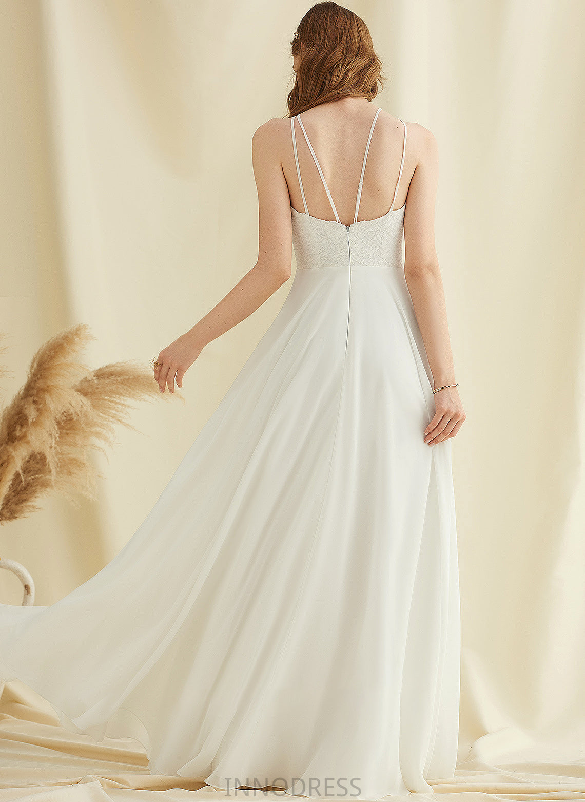 Chiffon Pockets Floor-Length Scoop A-Line Wedding Dresses With Dress Neck Sophia Lace Wedding