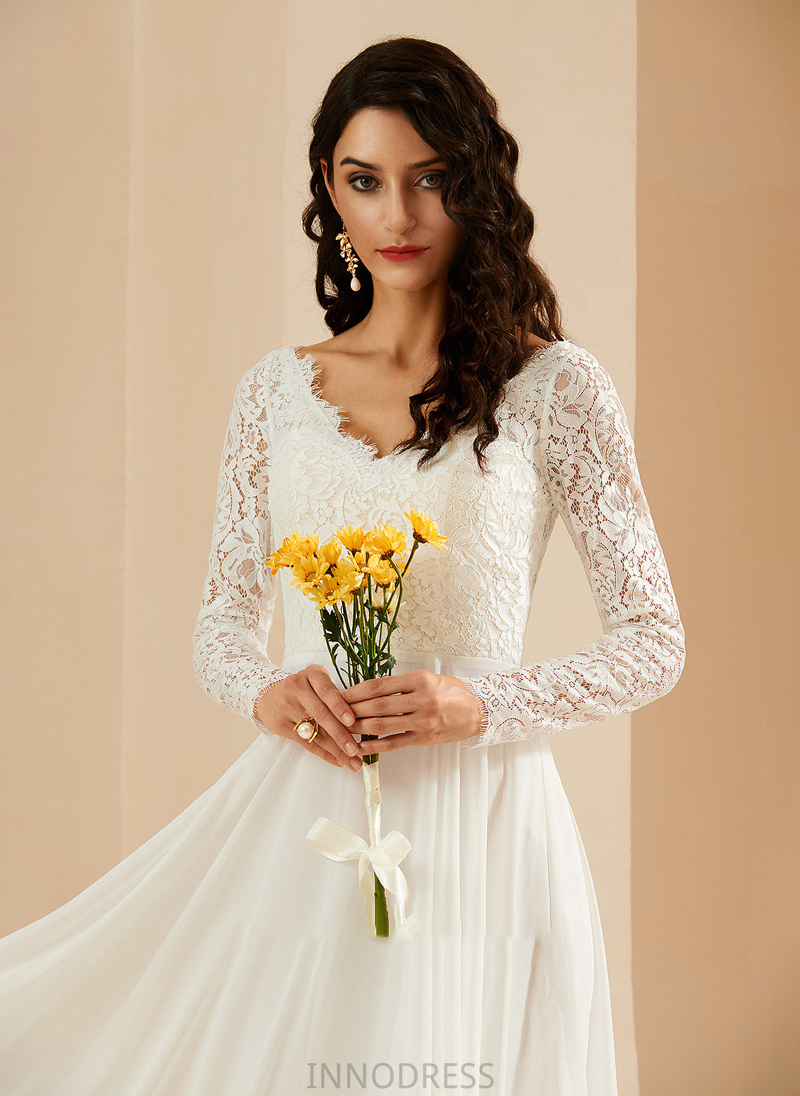 Wedding Dresses Jocelynn With V-neck Wedding Dress Lace Sweep Train A-Line