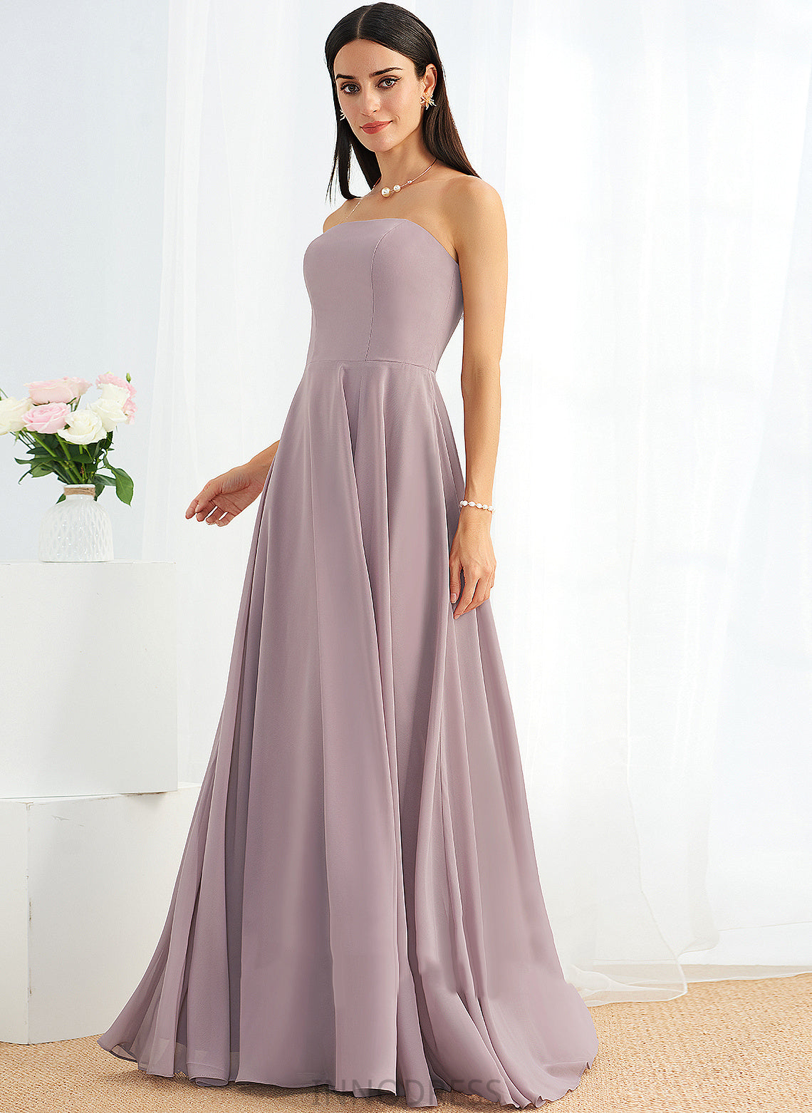 Fabric Length Silhouette A-Line Strapless Floor-Length Neckline SplitFront Embellishment Tara A-Line/Princess Scoop Bridesmaid Dresses